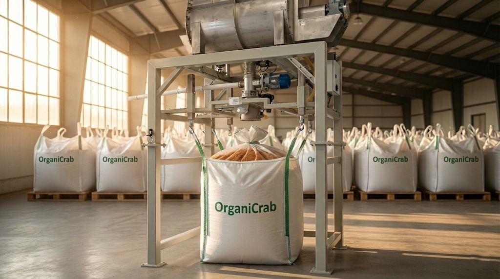 Planta de OrganiCrab: llenado de sacos a granel y almacén